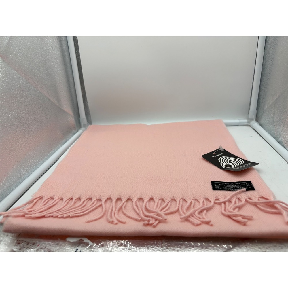 Woolmark 100% Pure Lambswool Scarf Pink Fringe Wrap Made in Uruguay NWT